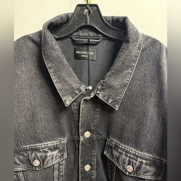 Balenciaga Back Rhinestone Denim Oversized Unisex Fit Jacket - Picture 5 of 13